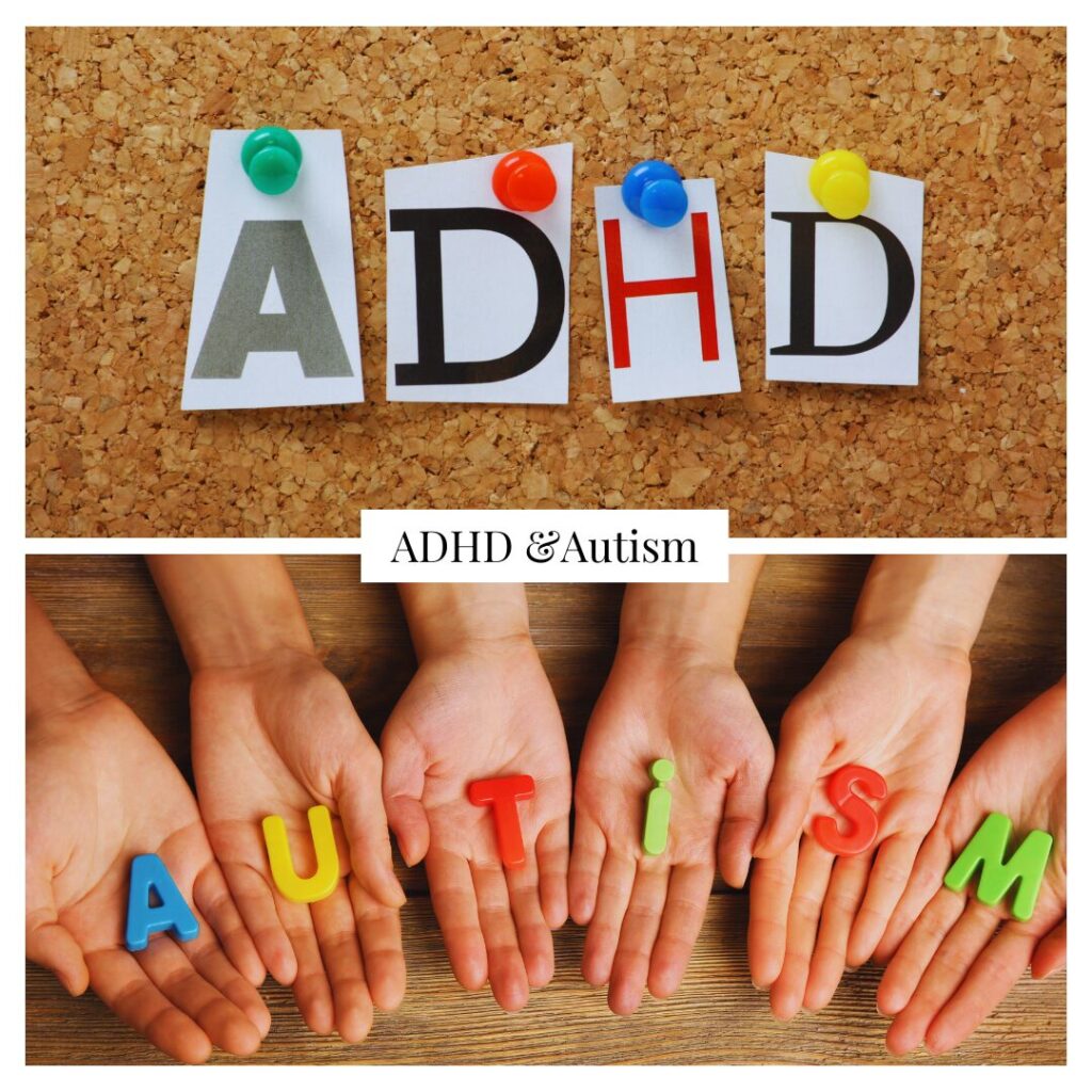 An image with a graphic depiction of the mix of the words ADH and Autism