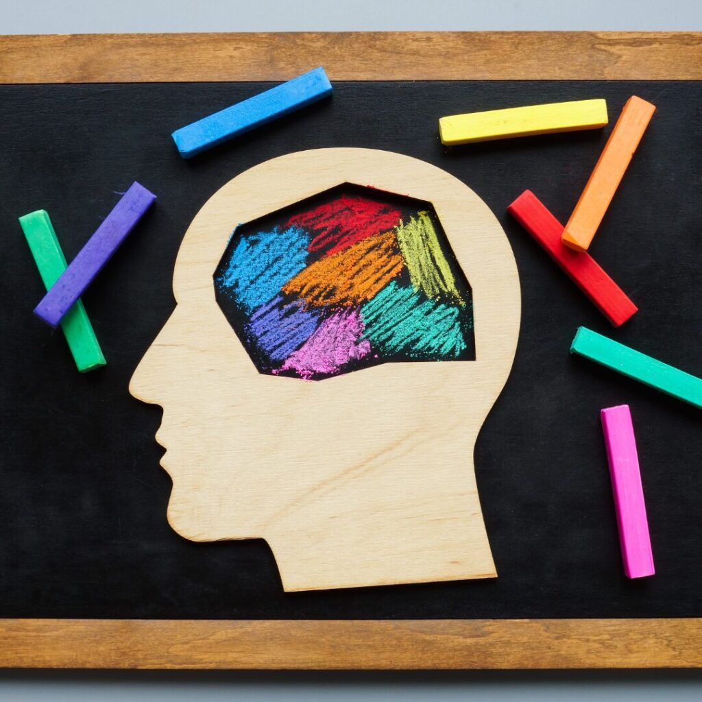 Colorful brain sections painted with chalks
